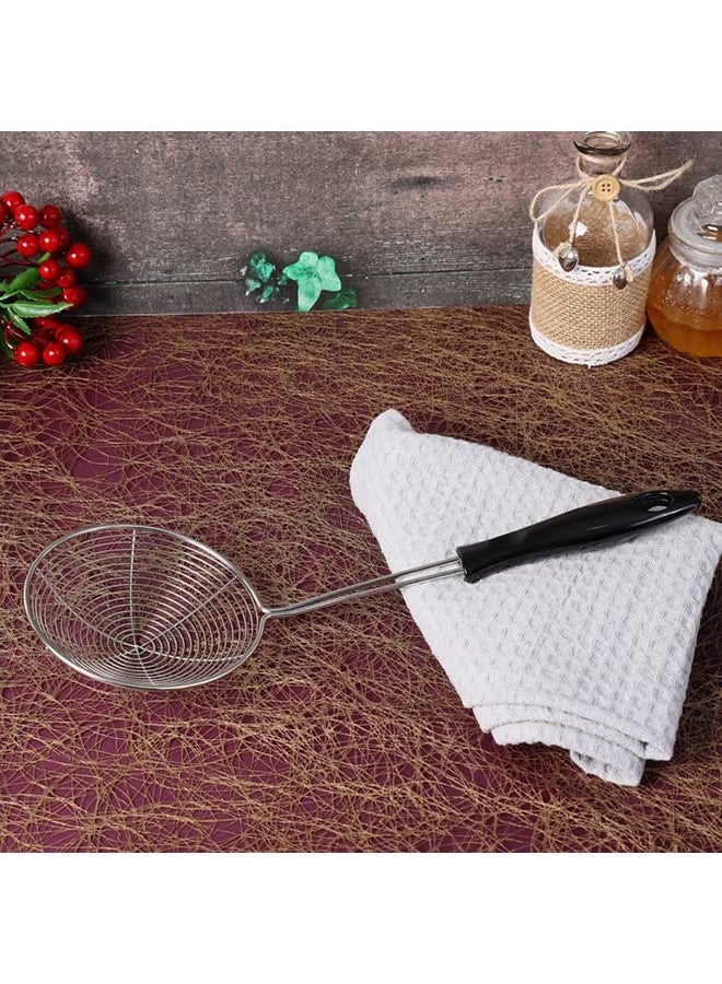 Stainless Steel Strainer Spoon, Stainless Steel Skimmer Silver With Black Handle , Noodle Draining Scoop and Multipurpose Filter Skimmer for Home Cooking, 17.5cm - Image 3